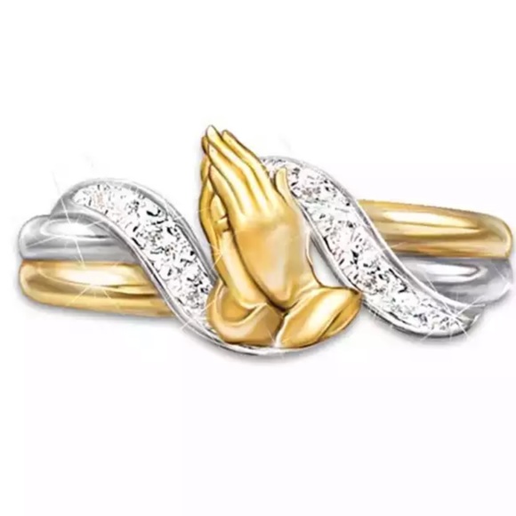Jewelry - New 2 Tone Exquisite Prayer Hand Zircon Ring